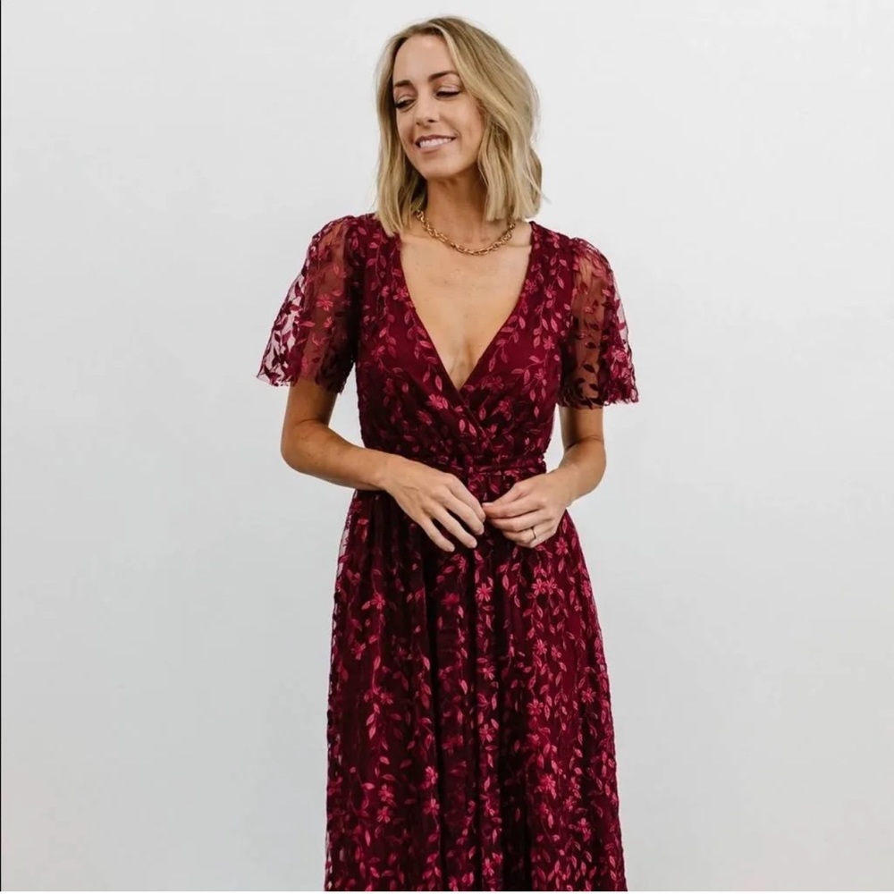 Marseille Embossed Maxi Dress - Burgandy